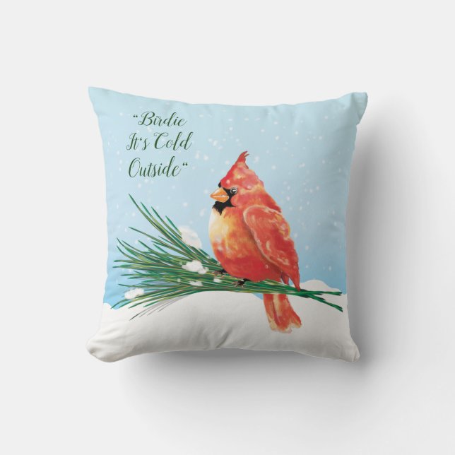 Cardinal In The Snow Christmas Holiday Cushion (Front)