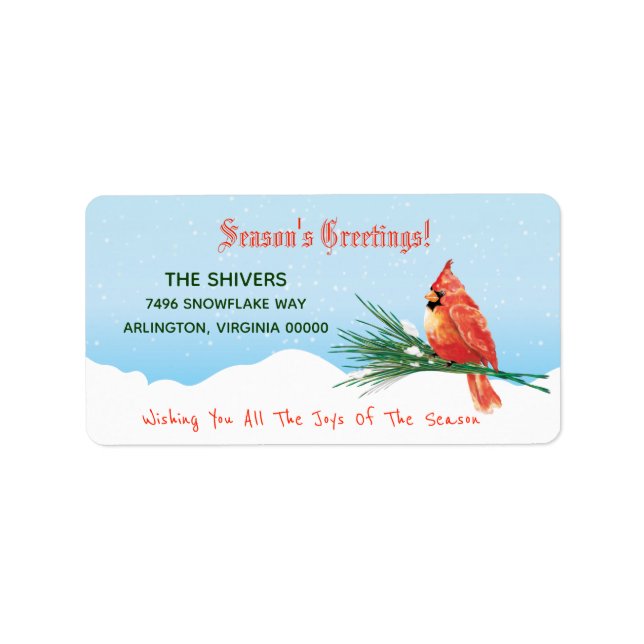 Cardinal In The Snow Christmas Holiday Label (Front)