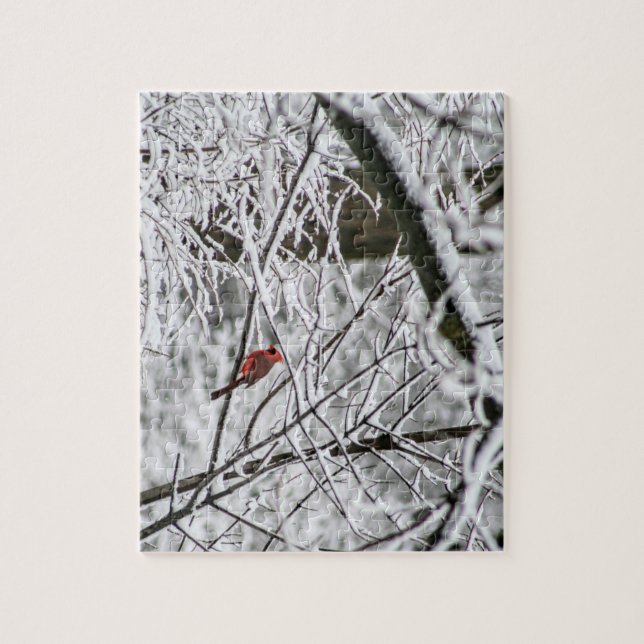 Cardinal in the Snowy Trees Jigsaw Puzzle (Vertical)