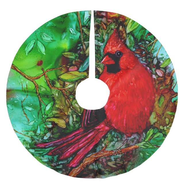 Cardinal In the Tree Brushed Polyester Tree Skirt (Front)