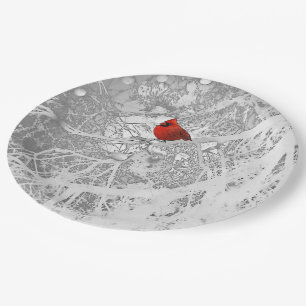 Cardinal in Winter Paper Plate