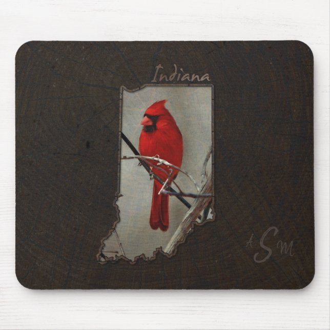 Cardinal Indiana cut out on Wood Background Mouse Pad (Front)