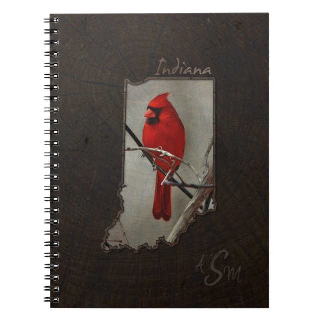 Cardinal Indiana cut out on Wood Background Notebook (Front)