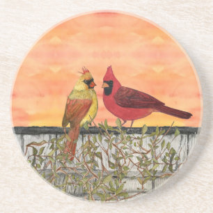 Cardinal Lovebirds Sandstone Coaster