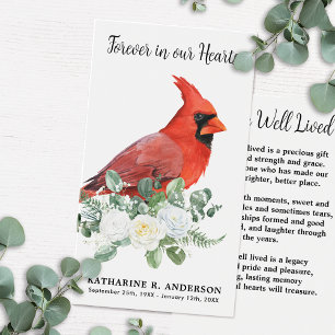 Cardinal Memorial Floral Funeral Prayer Card