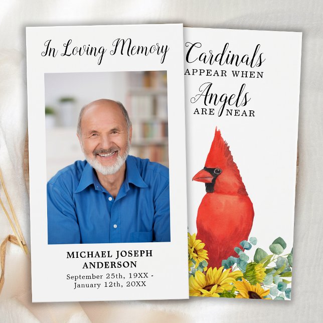 Cardinal Memorial Funeral Prayer Card with Photo (Creator Uploaded)