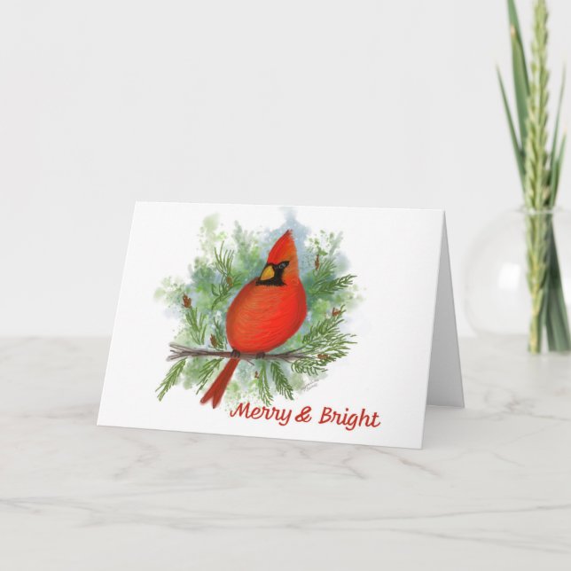 Cardinal Merry & Bright Holiday Card (Front)