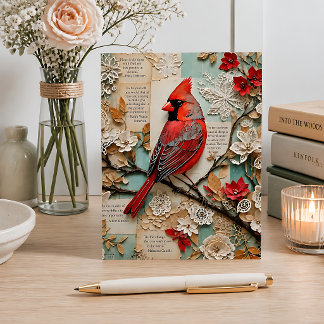 Cardinal Mixed Media Postcard