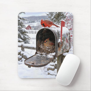 Cardinal Nest in a Snowy Mailbox Mouse Pad