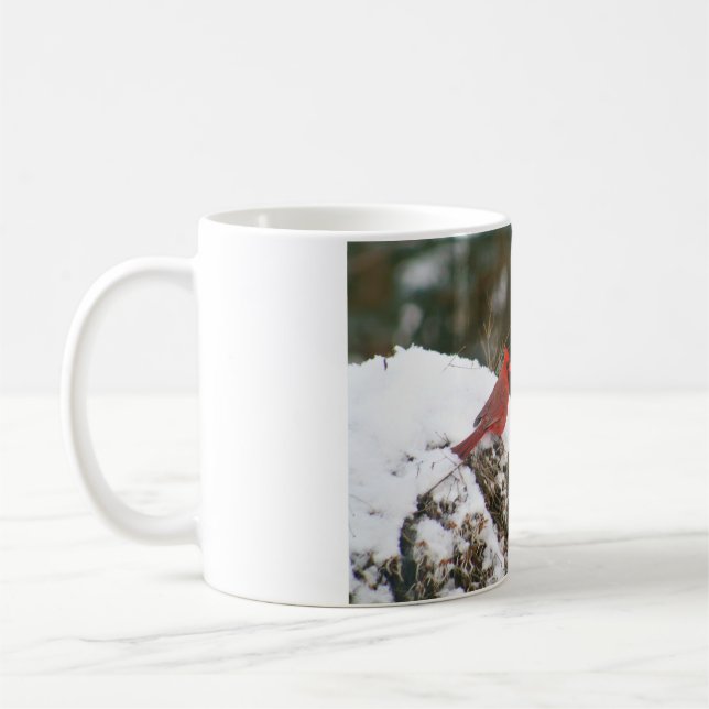 Cardinal on a Snowy Bush Coffee Mug (Left)