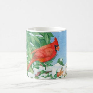 Cardinal on a snowy bush coffee mug
