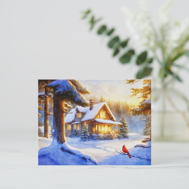 Cardinal on a Snowy Day Postcard (Standing Front)