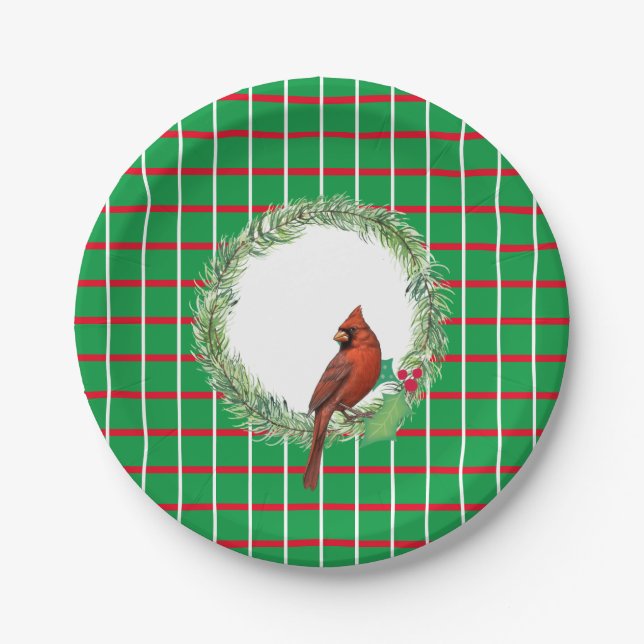 Cardinal On A Wreath Paper Plate (Front)