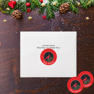 Cardinal on Black and Red Holiday Classic Round Sticker