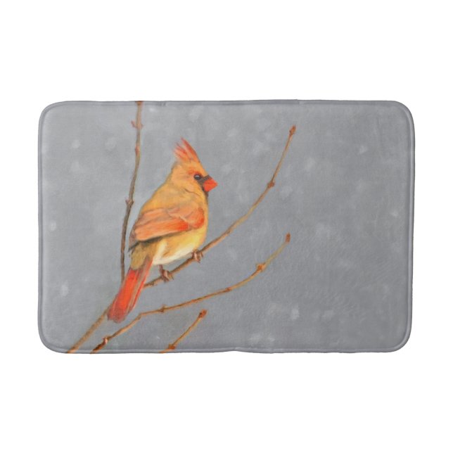 Cardinal on Branch Painting - Original Bird Art Bath Mat (Front)