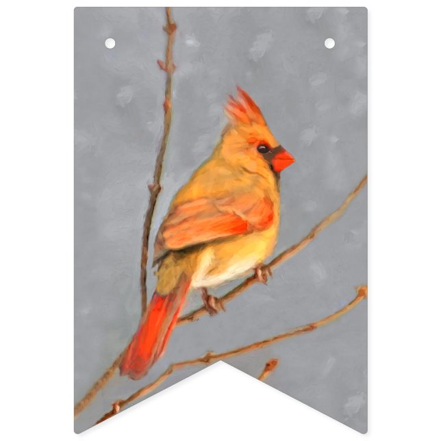 Cardinal on Branch Painting - Original Bird Art Bunting (First Flag)
