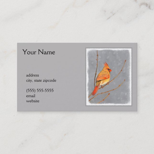 Cardinal on Branch Painting - Original Bird Art Business Card (Front)