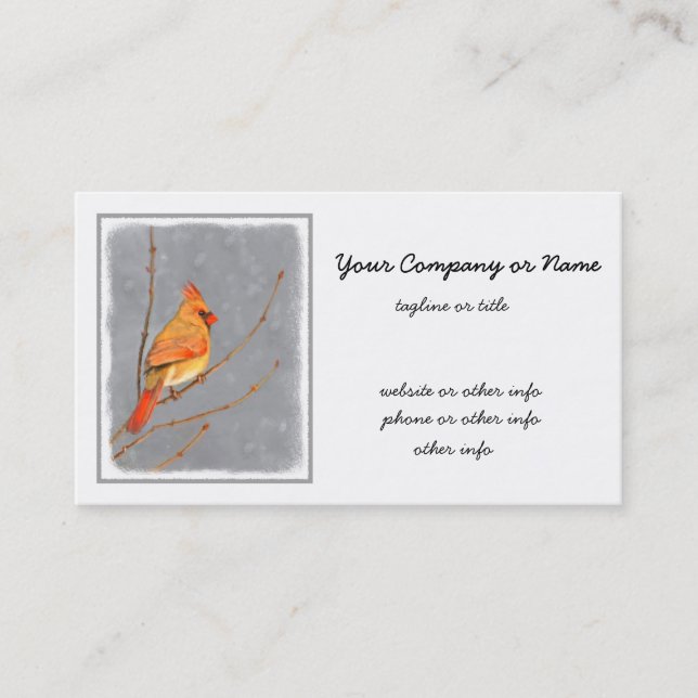 Cardinal on Branch Painting - Original Bird Art Business Card (Front)