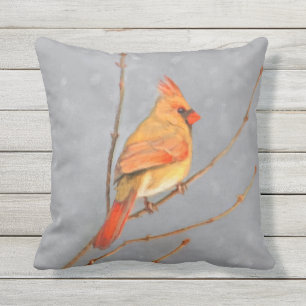 Cardinal on Branch Painting - Original Bird Art Cushion