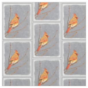 Cardinal on Branch Painting - Original Bird Art Fabric