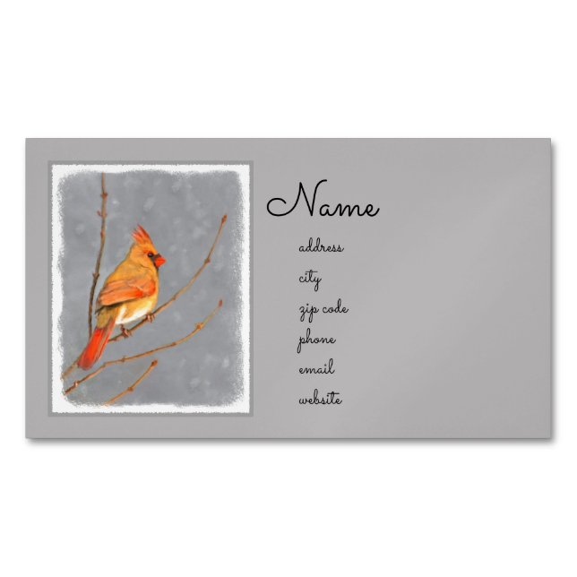Cardinal on Branch Painting - Original Bird Art Magnetic Business Card (Front)