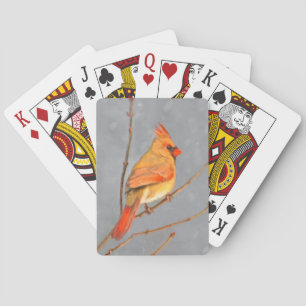 Cardinal on Branch Painting - Original Bird Art Playing Cards