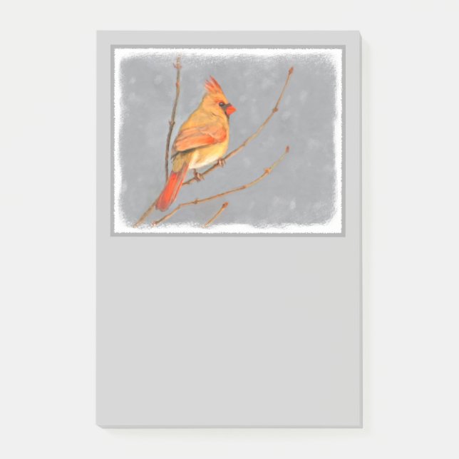 Cardinal on Branch Painting - Original Bird Art Post-it Notes (Front)