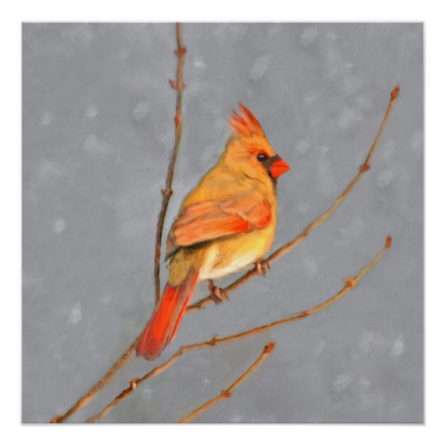 Cardinal on Branch Painting - Original Bird Art Poster (Front)