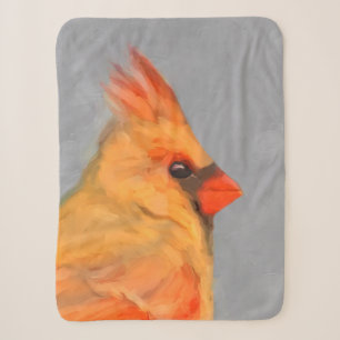 Cardinal on Branch Painting - Original Bird Art Sherpa Blanket