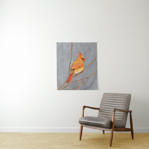 Cardinal on Branch Painting - Original Bird Art Tapestry