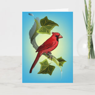 Cardinal on Branch with Ivy Leaves Card
