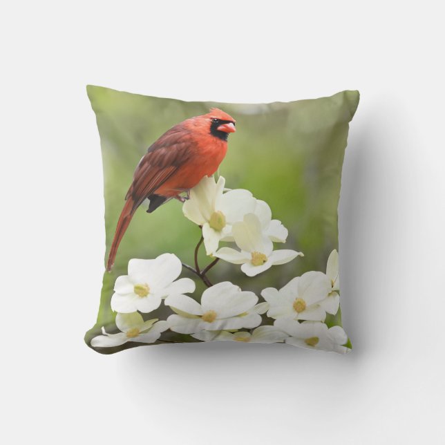 Cardinal on Dogwood Cushion (Front)