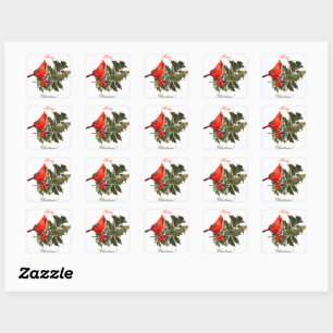 Cardinal on Holly Envelope Seals/Labels/Stickers Square Sticker