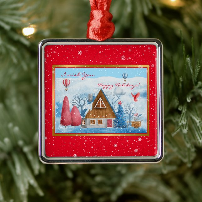 Cardinal on Landscape Customise Metal Ornament (Tree)