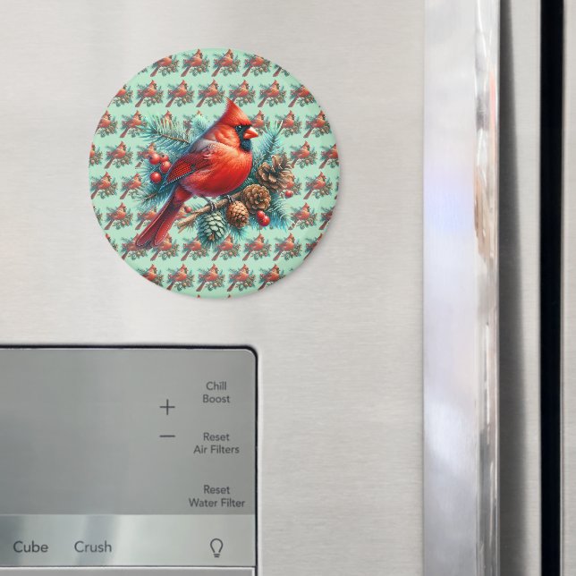 Cardinal on Pine Branch with Winter Berries Magnet (In Situ (Fridge))