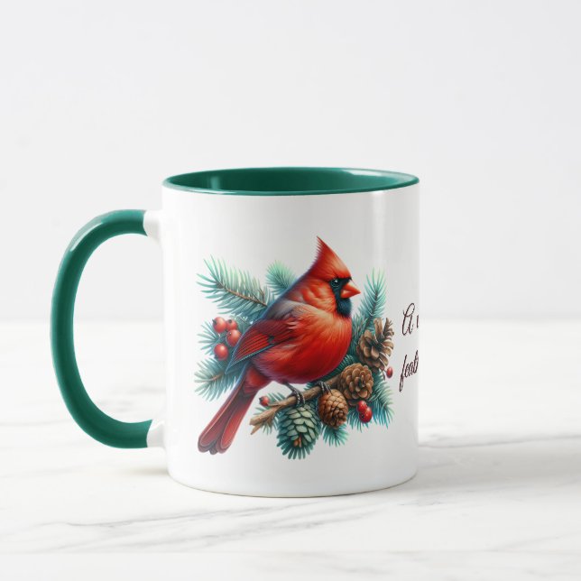 Cardinal on Pine Branch with Winter Berries Mug (Left)