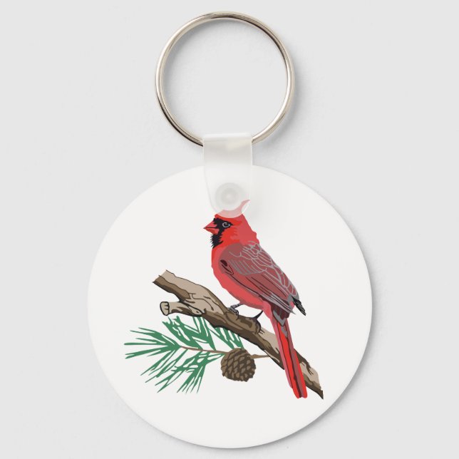Cardinal On Pine Key Ring (Front)