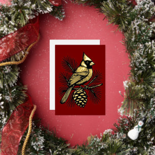 Cardinal On Pine Tree With Pinecone Christmas Foil Holiday Card