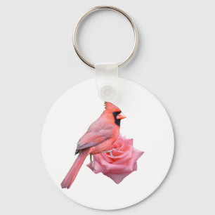 Cardinal on Rose Key Ring