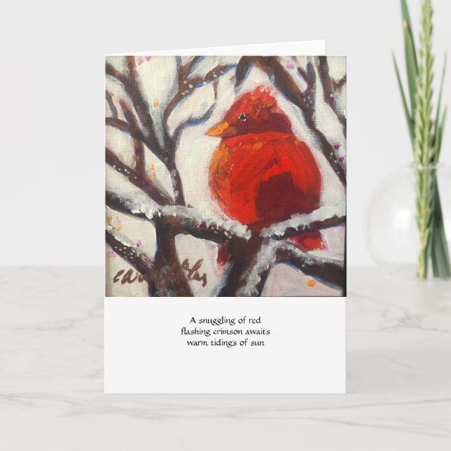 'Cardinal on snowy branch' blank folded card (Front)
