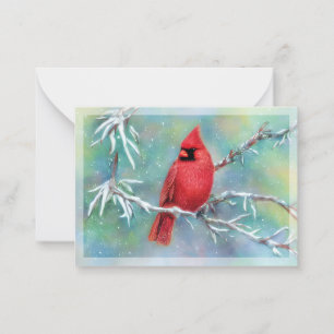 Cardinal on snowy branch budget mini Christmas Card