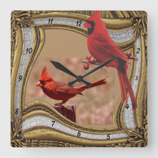 CARDINAL ON THE FRAME SQUARE WALL CLOCK