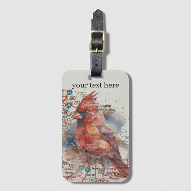 Cardinal on Virginia Road Map customisable Luggage Tag (Front Vertical)
