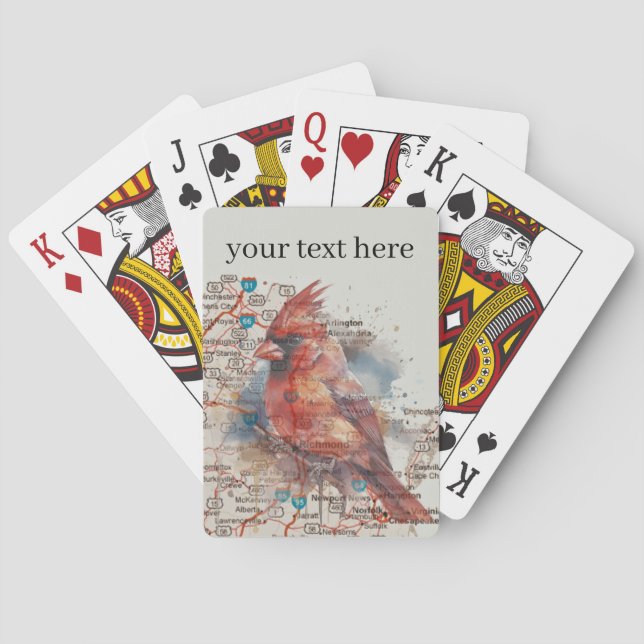 Cardinal on Virginia Road Map customisable Playing Cards (Back)
