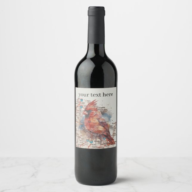 Cardinal on Virginia Road Map customisable Wine Label (Front)