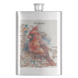 Cardinal on Virginia Road Map Hip Flask