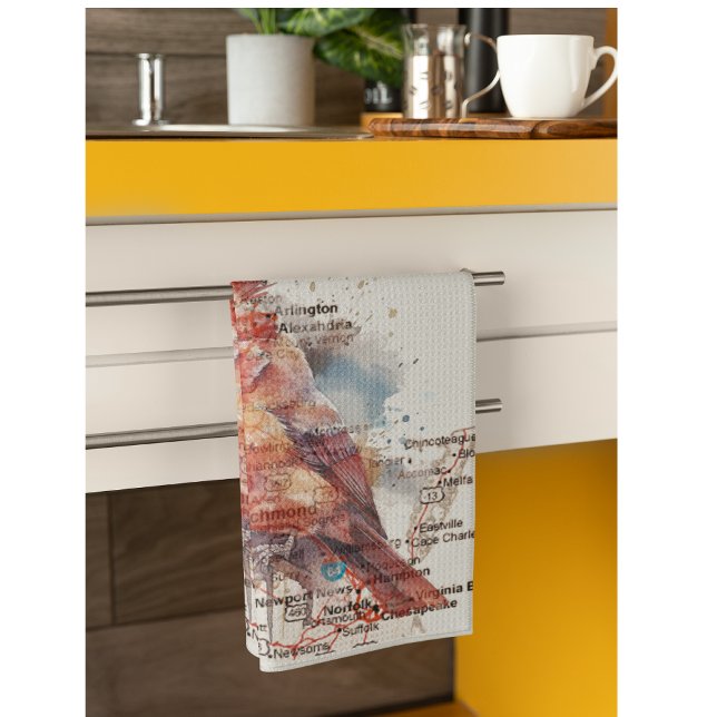 Cardinal on Virginia Road Map Tea Towel (Creator Uploaded)