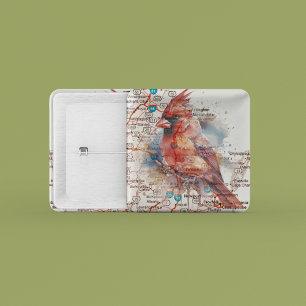 Cardinal on Virginia Road Map Watercolor Art 15 Cm Square Badge