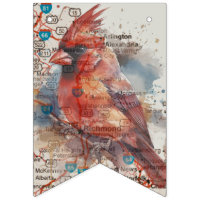 Cardinal on Virginia Road Map Watercolor Art