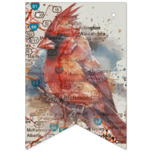 Cardinal on Virginia Road Map Watercolor Art Bunting